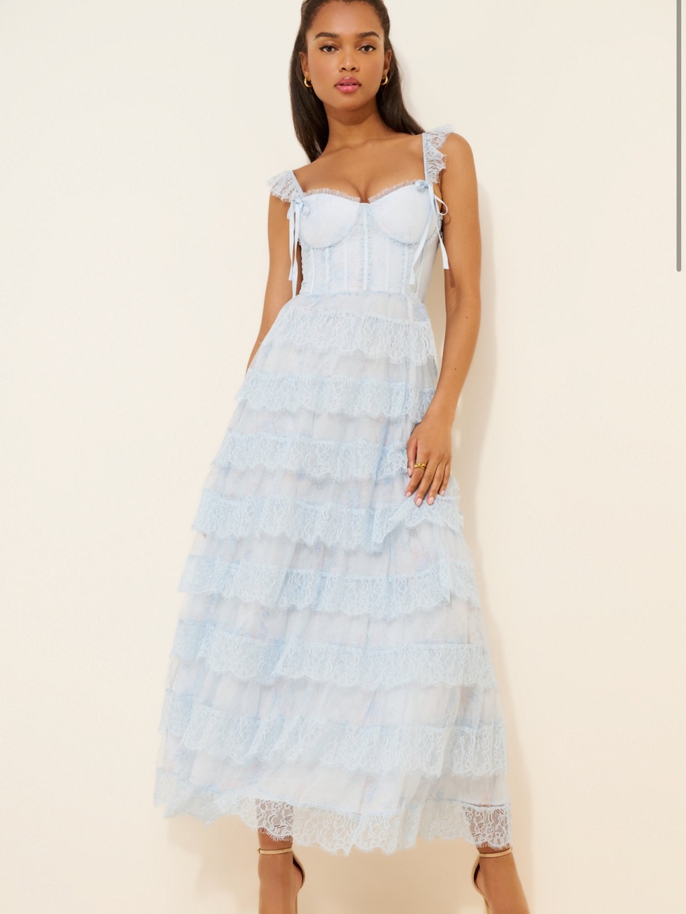 Amy Jane London Adessa Light Blue Lace Tiered Maxi Dress